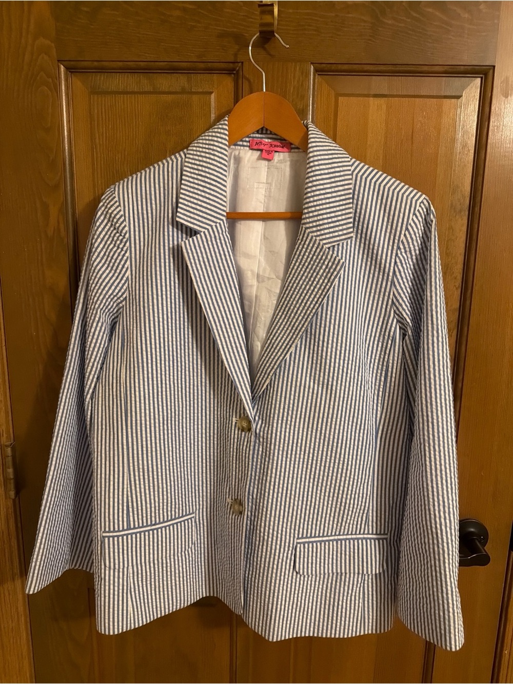 Betsey Johnson Preppy Seersucker Striped Blazer Jacket M